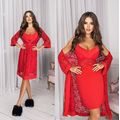 Жіноча нічна сорочка та пеньюар колір червоний 1277/1278, Колір нижньої білизни: Червоний, Розмір: 50-52, фото 