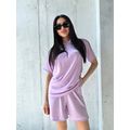 Женский костюм летний спортивный футболка поло и шорты цвет фиолетовый 496, Цвет: Фиолетовый, Размер: 50-52 UKR, фото 