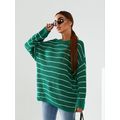 Женский свитер зеленый свободного кроя в полоску 4621, Цвет: Зеленый, Размер: 42-46 UKR (One size), фото 