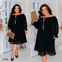 Вечернее платье женское большого размера черное 4796, Цвет: Черный, Размер: L-XL (46-48 UKR), фото 