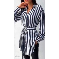 Женская рубашка в полоску пудра-белую 4838, Колір: Темно синій, Розмір: s-m, фото 