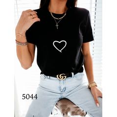 Женская белая футболка трикотаж хб 5044, Колір: Чорний, Розмір: 42-46, фото 