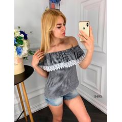 Женская блузка черная в клетку 5495, Колір: Чорний, Розмір: s-m, фото 