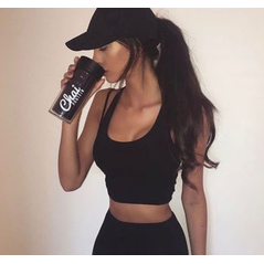 Женский черный топик прилегающий с декольте 0000001, фото 