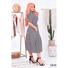 Черное летнее плате бохо большого размера в полоску 5849, Колір: Чорно-білий, Розмір: 50-52, фото , зображення 2