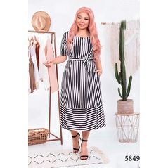 Черное летнее плате бохо большого размера в полоску 5849, Колір: Чорно-білий, Розмір: 50-52, фото 