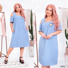 Оливковое летнее платье свободного кроя большого размера 5850, Колір: Джинс, Розмір: 50-52, фото 