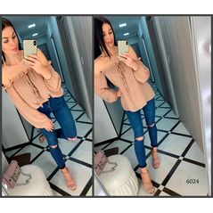 Бежева блузка з відкритими плечима 6024, Колір: Бежевий, Розмір: s-m, фото 