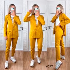 Жіночий брючний костюм колір гірчиця піджак та брюки завужені 6797, Колір: Гірчиця, Розмір: M, фото 