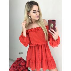 Красное платье мини спадающее с плечей 6008, Цвет: Красный, Размер: S-M (42-44 UKR), фото 