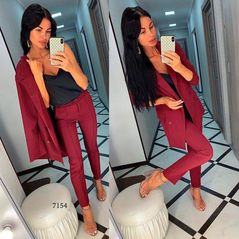 Жіночий брючний костюм бордовий з піджаком 7154, Колір: Бордовий, Розмір: s-m, фото 