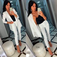 Жіночий брючний костюм білий з піджаком 7154, Колір: Білий, Розмір: s-m, фото 
