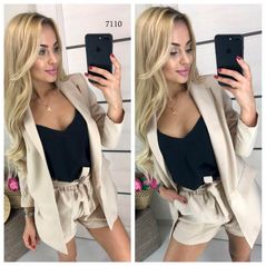 Женский костюм тройка пиджак, шорты и блузка цвет бежевый 7110, Цвет: Бежевый, Размер: S-M (42-44 UKR), фото 