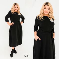 Чорна сукня великого розміру 728, Колір: Чорний, Розмір: 50-52, фото 