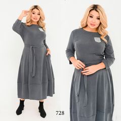 Сіра сукня великого розміру 728, Колір: Сірий, Розмір: 50-52, фото 