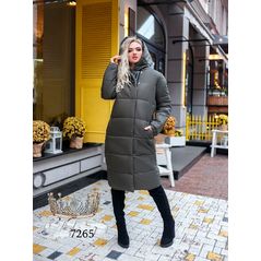 Зимове пальто жіноче довге колір хакі 7265, Колір: Хакі, Розмір: S, фото 