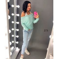 Жіноча кофта ментолові з відкритими плечима 273, Колір: Ментол, Розмір: s-m, фото 