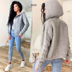 Жіноче худі в'язане сіре 3020, Колір: Сірий, Розмір: 42-46, фото 