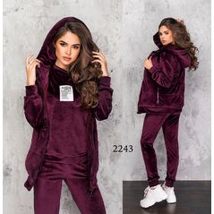 Женский костюм спортивный тройка марсала 2243, Цвет: Марсала, Размер: S-M (42-44 UKR), фото 