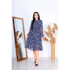Шифонове плаття темно-синє принт квіти 663, Колір: Темно синій, Розмір: s-m, фото 
