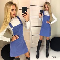 Жіночий сарафан міні з кофтою колір джинс 7096, Колір: Джинс, Розмір: S, фото 