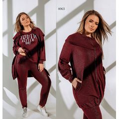 Жіночий спортивний костюм прогулянковий бордо 4063, Колір: Бордовий, Розмір: 50-52, фото 