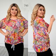 Блузка великого розміру з квітковим принтом 743-3, Розмір: 52-54, фото 
