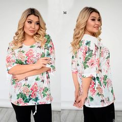 Блузка великого розміру з квітковим принтом 743-5, Розмір: 52-54, фото 