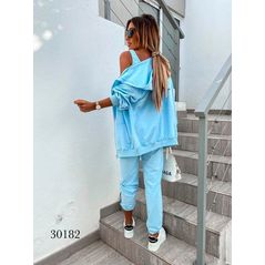 Жіночий спортивний костюм трійка колір блакитний 30182, Колір: Блакитний, Розмір: s-m, фото , зображення 2