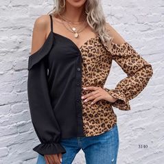 Жіноча сорочка принт лео колір чорний 3140, Колір: Чорний, Розмір: 42-46, фото 