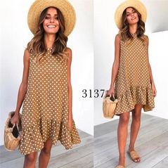 Сарафан женский бежевый в горошек 3137, Цвет: Бежевый, Размер: 42-46 UKR (One size), фото 
