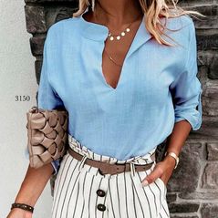 Сорочка жіноча з льону блакитна 3150, Колір: Блакитний, Розмір: 42-46, фото 