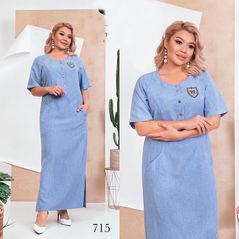 Платье большого размера из льна джинс цвет  715, Цвет: Джинс, Размер: 48-50 UKR, фото 