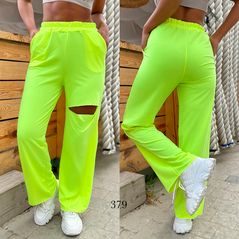Жіночі спортивні штани рвані прямі колір лимон 379, Колір: Лимонний, Розмір: s-m, фото 
