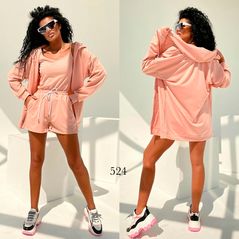 Жіночий літній костюм трійка персик кофта, майка і шорти 524, Колір: Персиковий, Розмір: s-m, фото 