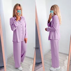 Женский костюм лаванда рубашка и брюки прямые 7188, Цвет: Лаванда, Размер: 42-46 UKR (One size), фото 