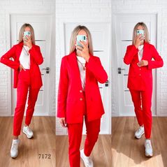 Жіночий брючний костюм колір червоний піджак і штани завужені 6797, Колір: Червоний, Розмір: S, фото 