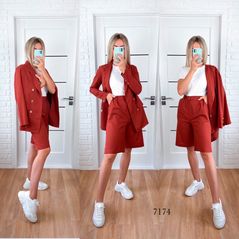 Женский летний костюм пиджак и шорты цвет кирпич 7174, Цвет: Кирпич, Размер: S (42 UKR), фото 