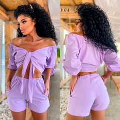 Жіночий прогулянковий костюм блузка і шорти колір лаванда 1074, Колір: Лаванда, Розмір: s-m, фото 