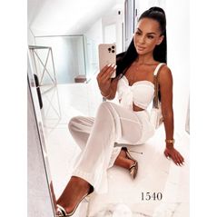 Жіночий костюм на літо білий топік і штани 1540, Колір: Білий, Розмір: 42-46, фото 