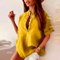 Жіноча сорочка з льону колір гірчиця 0294, Колір: Гірчиця, Розмір: s-m, фото 