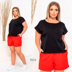 Женский летний костюм шорты и футболка цвет красный 7651, Цвет: Красный, Размер: 48-50 UKR, фото 
