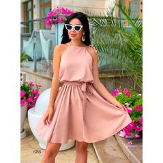 Плаття жіноче короткий колір бежевий 686, Колір: Бежевий, Розмір: s-m, фото 