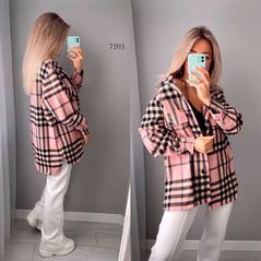 Женская кашемировая рубашка в клетку пудра 7203, Цвет: Пудра, Размер: 42-48 UKR (One size), фото 