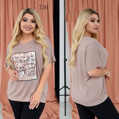 Жіноча футболка великого розміру колір кави 750, Колір: Кавовий, Розмір: 52-54, фото 