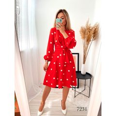 Женское платье красное в горошек крупный 7231, Цвет: Красный, Размер: S-M (42-44 UKR), фото 