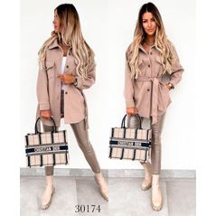 Женское полупальто в стиле рубашка цвет бежевый 30174, Цвет: Бежевый, Размер: L-XL (46-48 UKR), фото 