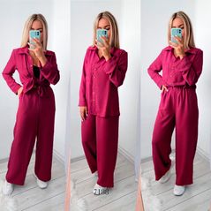 Жіночий костюм марсала сорочка і штани прямі 7188, Колір: Марсала, Розмір: 42-46, фото 