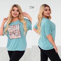 Жіноча футболка великого розміру колір ментол 750, Колір: Ментол, Розмір: 52-54, фото 