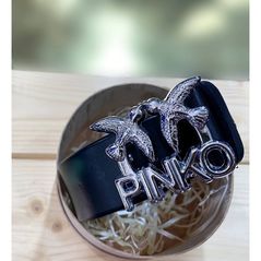 Жіночий шкіряний ремінь чорний Pinko 4004-8, Колір: Чорний, Довжина: 115 см, фото 